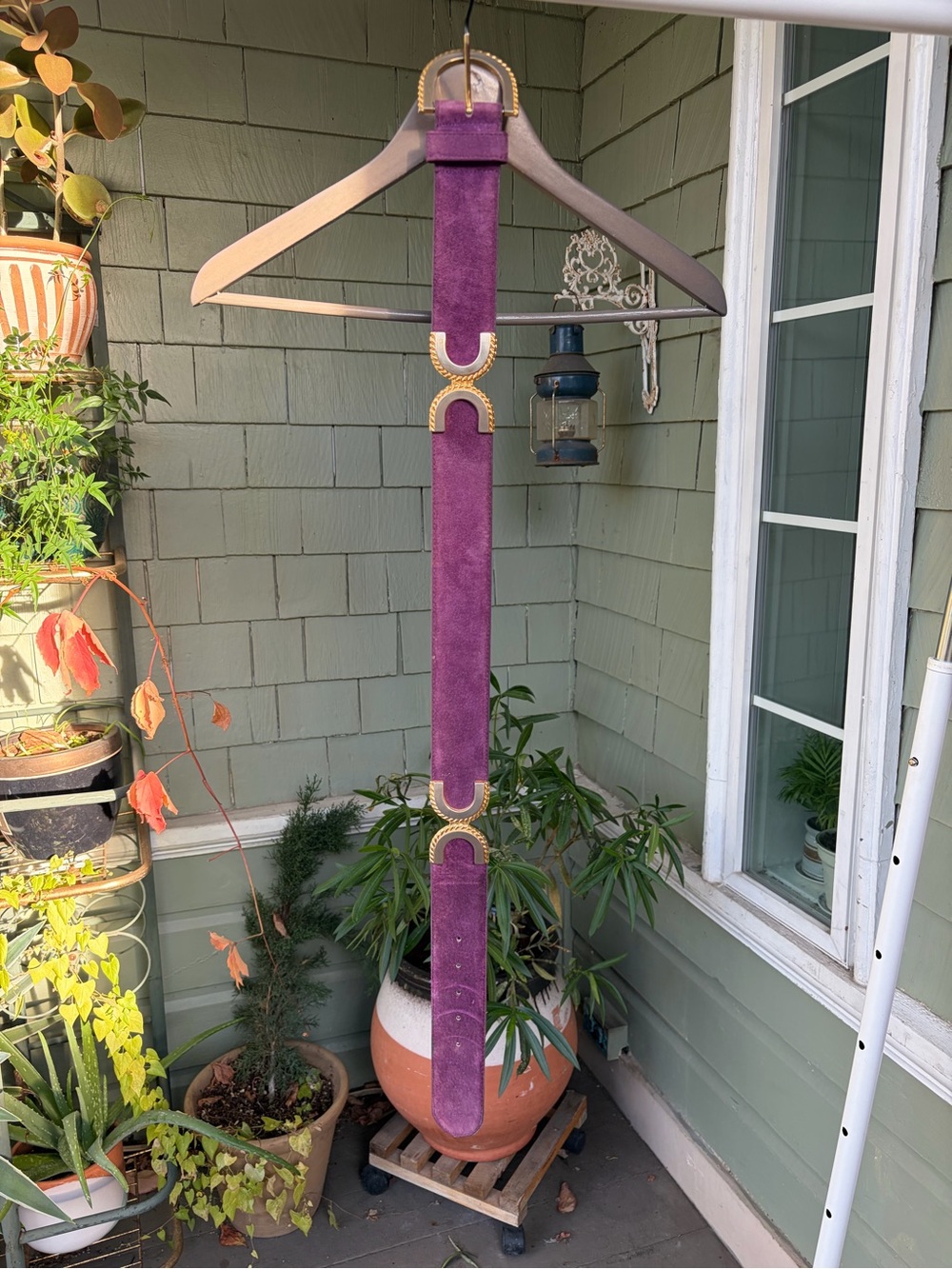 1980’s purple suede and gold dress waist belt